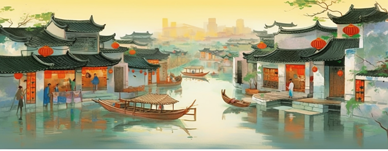 绿色江南水乡小桥流水房屋水墨画,插画/手绘图,插画/手绘图库,插画/手绘图下载,插画/手绘